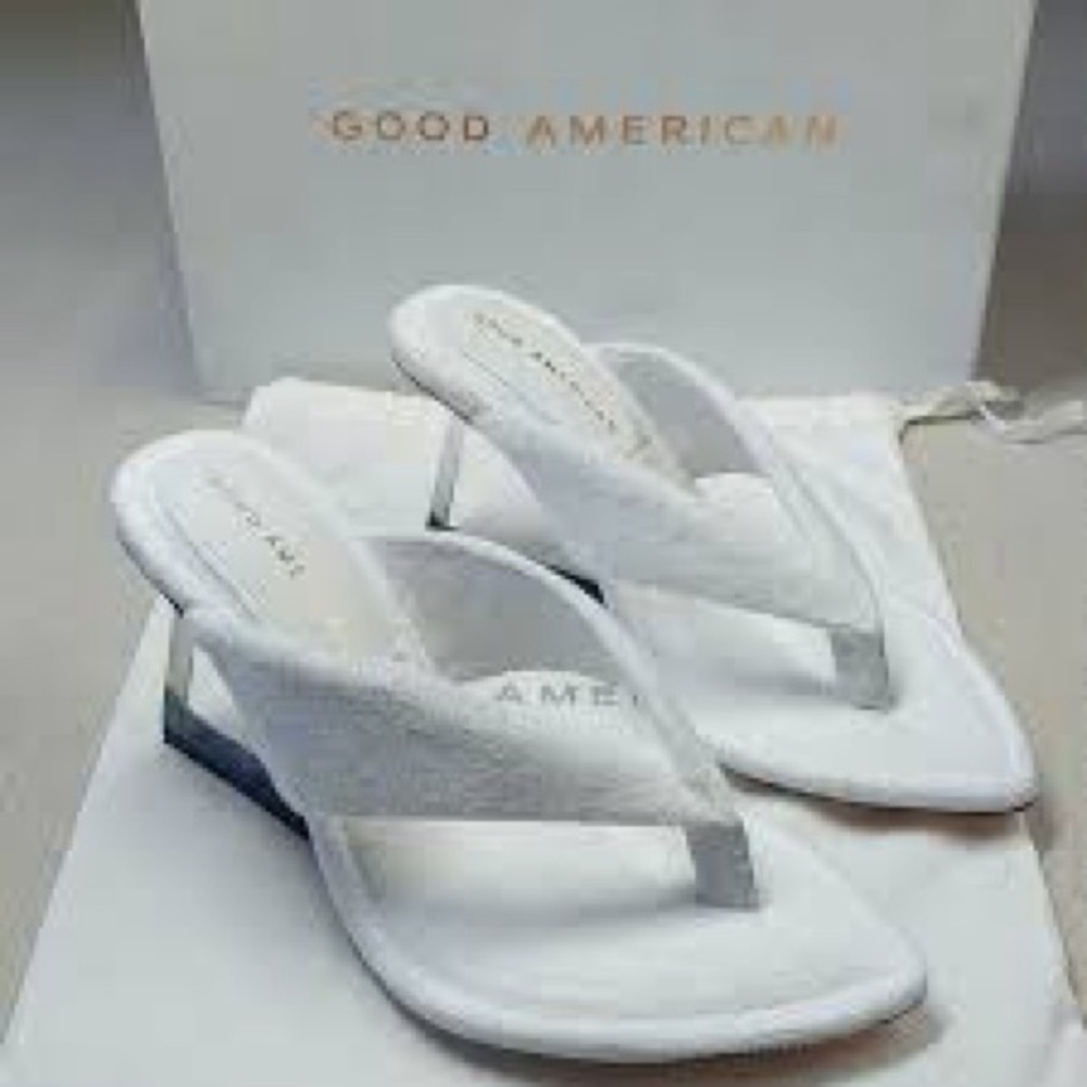 NIB Good American White Terry Wedge Sandals — Size 10, Box + Dust Bag